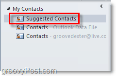 Siūlomi kontaktai „Outlook 2010“
