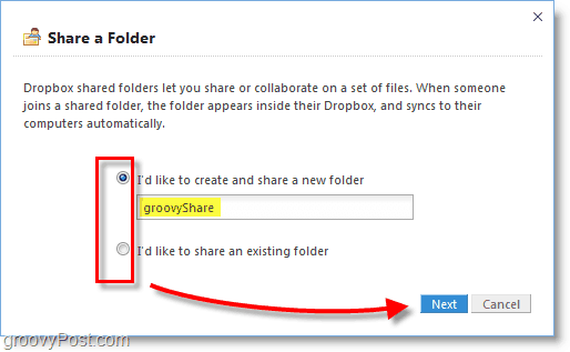 „Dropbox“ ekrano kopija - sukurkite naują „dropbox share“ aplanką