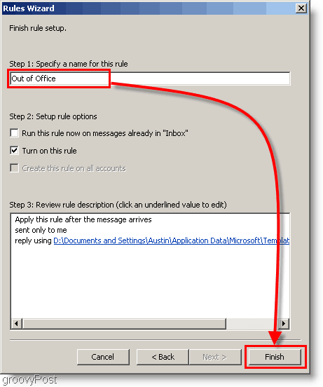 „Outlook 2007“ - sukurkite „Outlook“ įveskite taisyklės pavadinimą