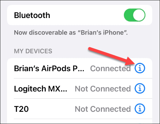 „AirPods“ prijungtas „Bluetooth“.