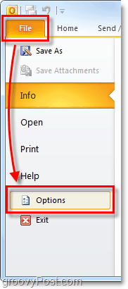 „Outlook 2010“ failų parinktys