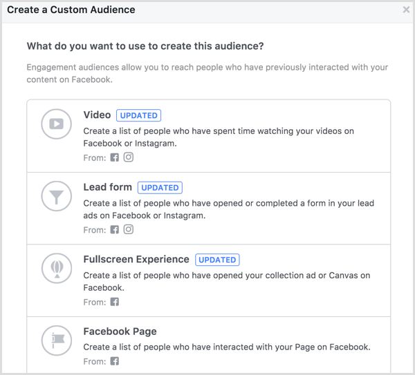 facebook sukuria puslapio įtraukimo pasirinktinę auditoriją