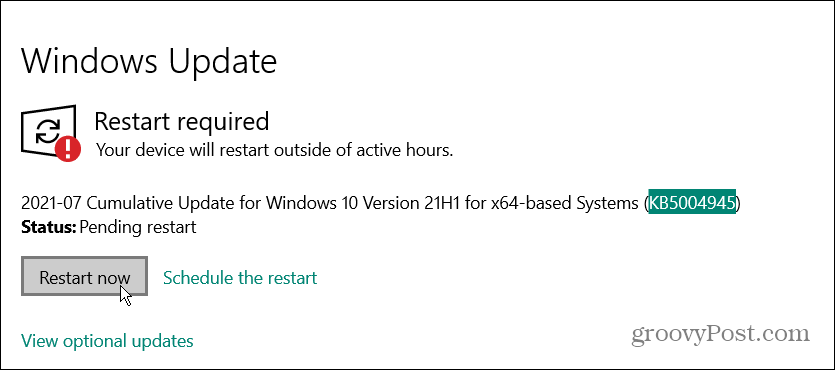 iš naujo paleiskite „Windows 10 Emergency Update“
