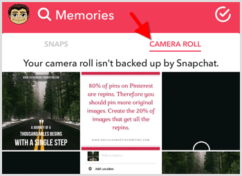 snapchat pasidalink nuotrauka iš fotoaparato ritinio