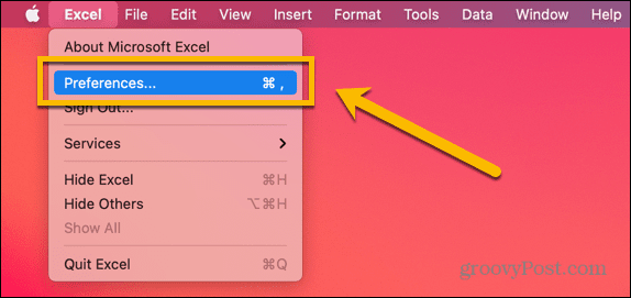 „Mac Excel“ nuostatos