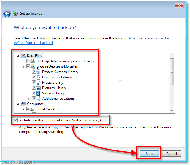 „Windows 7“ atsarginė kopija - išsamiai išsirinkite, ką norite sukurti atsarginę