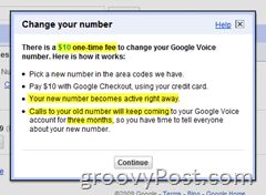 „Google Voice“ numerio pakeitimo informacija