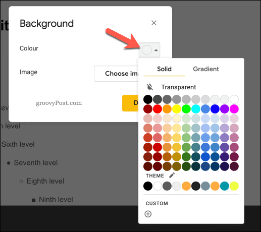 Fono spalvos pridėjimas prie pagrindinės skaidrės „Google“ skaidrėse
