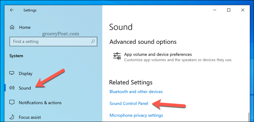Atidarykite „Windows 10“ garso valdymo skydelį