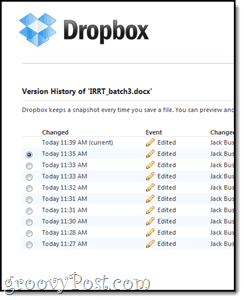 „dropbox“ versijos ir atsarginės kopijos