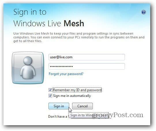 prisijungti prie „Windows Live“