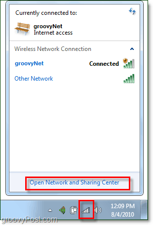 valdyti tinklus iš „Windows 7“ sistemos dėklo