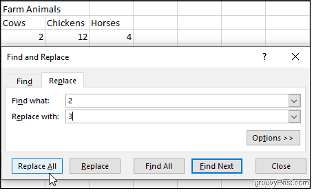 Raskite ir pakeiskite „Excel“