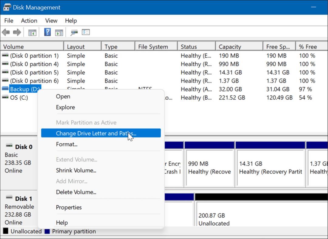 atidaryti disko tvarkymą „Windows 11“ galios vartotojo meniu
