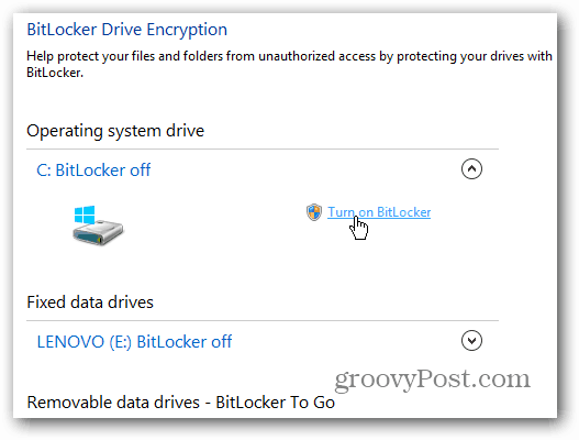 įjunkite „BitLocker“