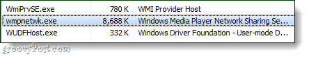 „Windows Media Player“ tinklo bendro naudojimo paslauga užduočių tvarkytuvėje