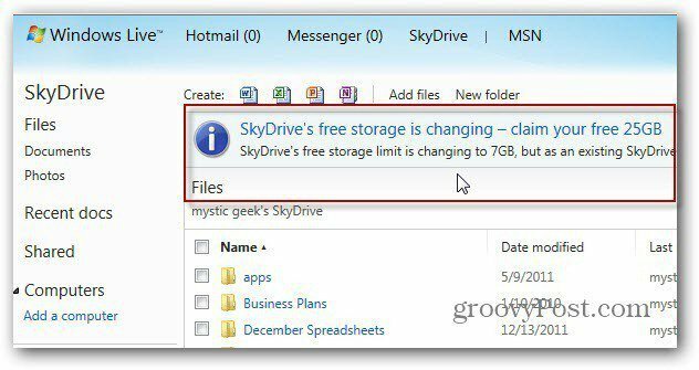 Gaukite 25 GB „SkyDrive“