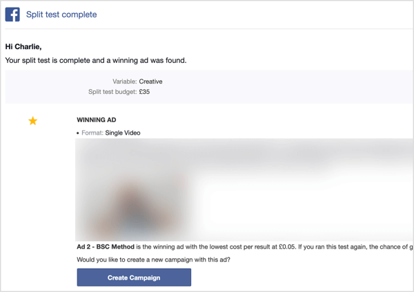 Baigę „Facebook“ padalijimo testą gausite el. Laišką.