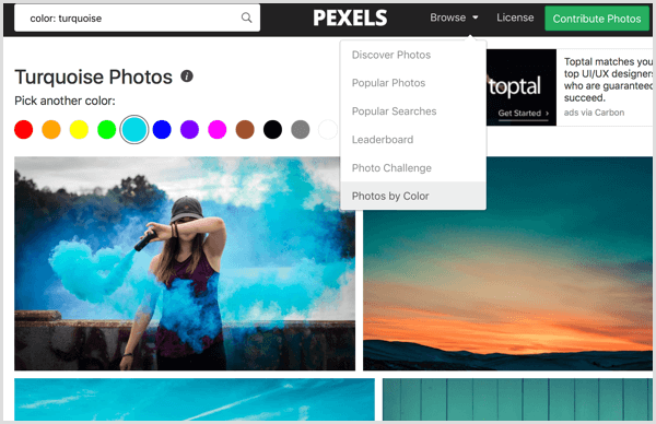 „Pexels“ rūšiuoja nuotraukas pagal spalvas