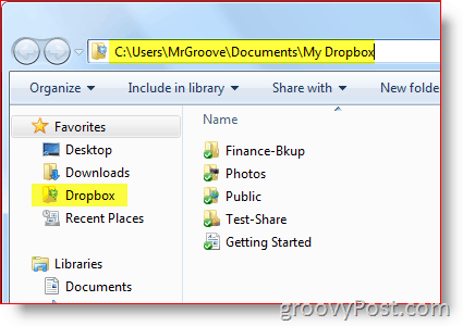 „Windows Explorer“ „Dropbox“ kelias