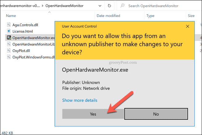 „Windows 10“ UAC įspėjimas „Open Hardware Monitor“