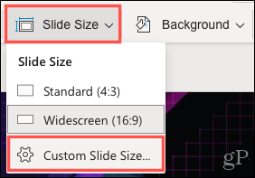 Spustelėkite skaidrės dydį, pasirinktinį skaidrės dydį