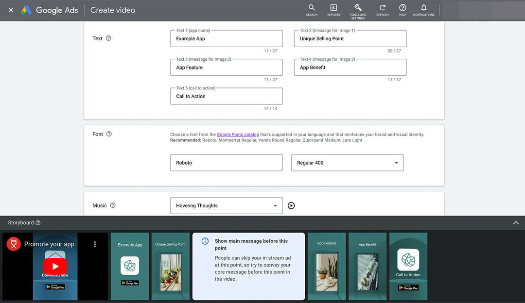 how-to-promote-your-app-using-youtube-vertical-video-ads-using-google-ads-asset-library-templates-storyboard-automated-tips-show-main-message-before-this-point- font-audio-track-example-8