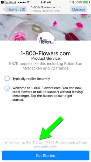 Išsiuntę pranešimą 1-800-Flowers.com per savo „Facebook“ puslapį, vartotojams lengva tapti klientais.