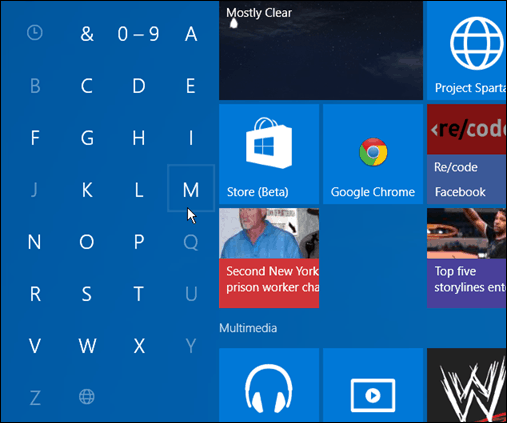 Paieškos programos pirmosios raidės „Windows 10“