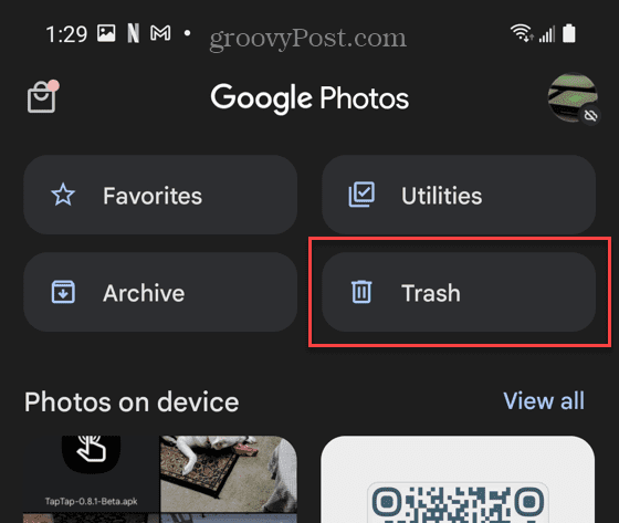 Šiukšliadėžės mygtukas „Google“ nuotraukos