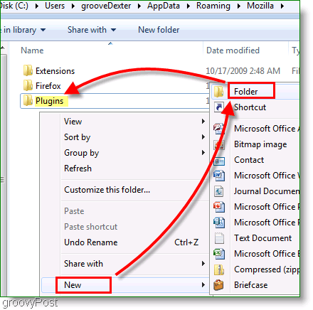 Ekrano vaizdas: sukurkite naują katalogą „Windows 7“