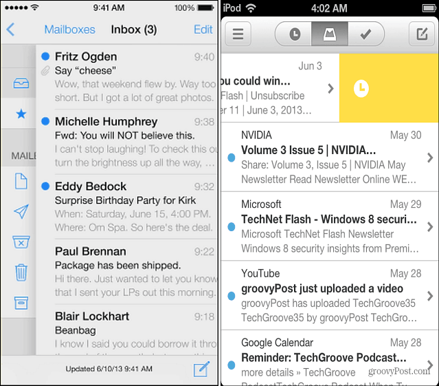 „Mail iOS 7“ ir „Mailbox App“