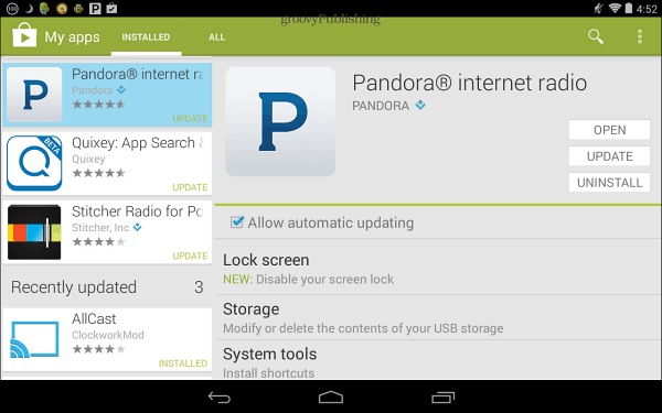 „Pandora“ atnaujinti „Google Play“ parduotuvę