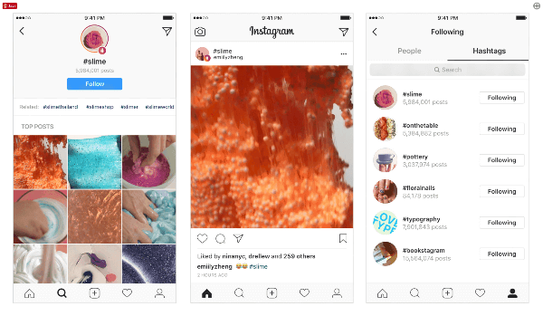 Kad įrašai ir kiti vartotojai būtų dar labiau pastebimi platformoje, „Instagram“ pristatė žymas su grotelėmis, kurias vartotojai gali sekti ir atrasti populiariausius įrašus bei naujausias istorijas. 