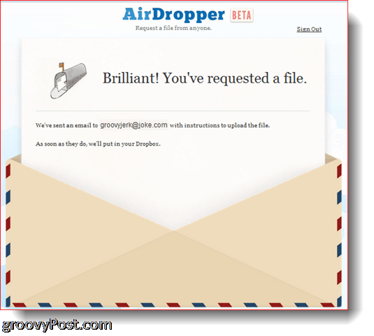 „AirDropper Dropbox“ - failas išsiųstas