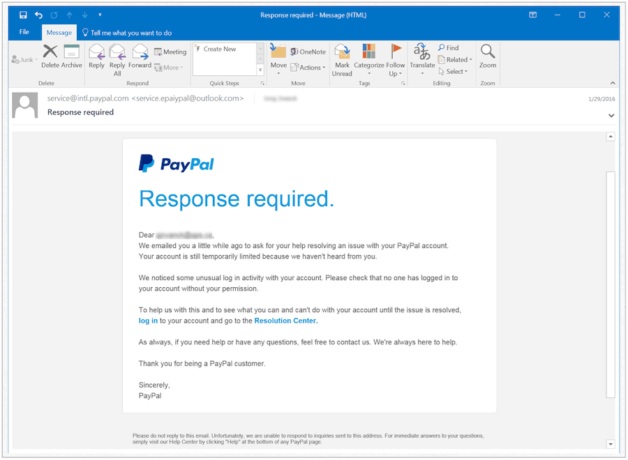 „PayPal“ padirbtas pranešimas
