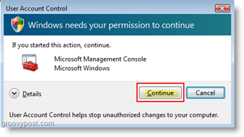 Vartotojo abonemento elgesio nustatymas vartotojo abonemento valdymui (UAC) „Windows Vista“
