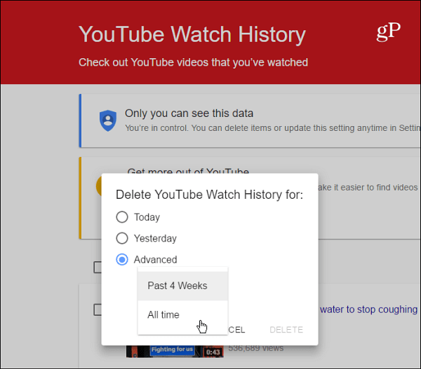 Ištrinkite „YouTube“ žiūrėjimo istoriją
