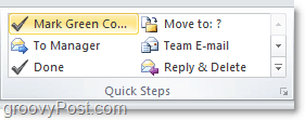 tinkinkite greitų veiksmų sąrašą programoje „Outlook 2010“.