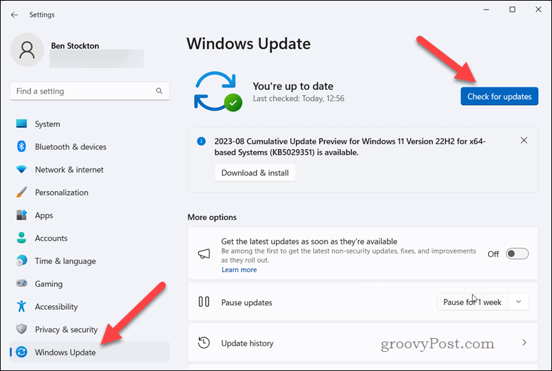 Patikrinkite, ar nėra „Windows“ naujinimų