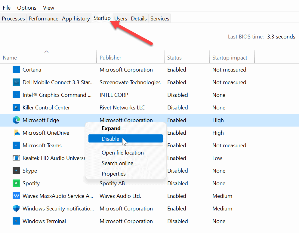 išjungti paleisties programų užduočių tvarkyklę „Windows 11“.