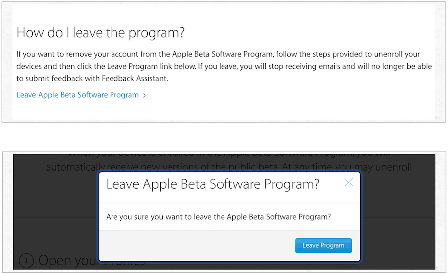 išeiti iš obuolių beta programos