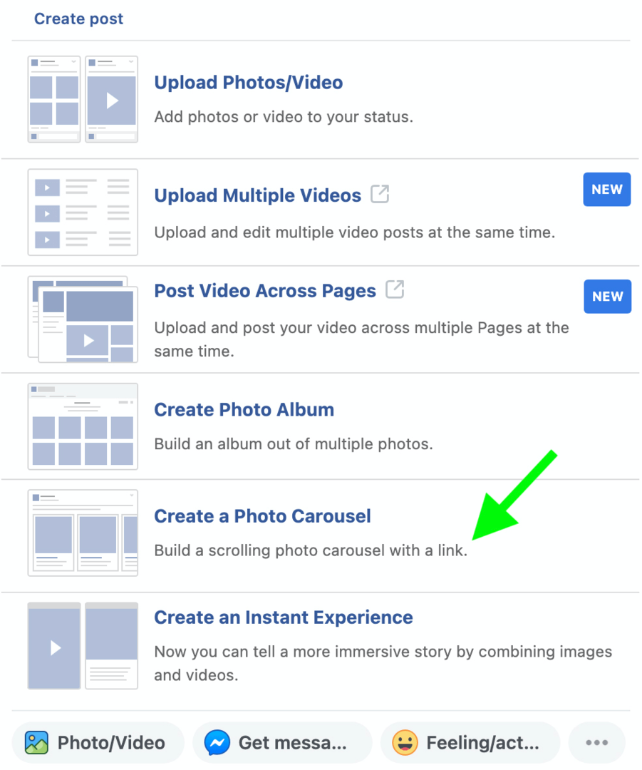 vaizdas, kaip sukurti „Facebook“ karuselės įrašą „Business Manager“, 2 veiksmas