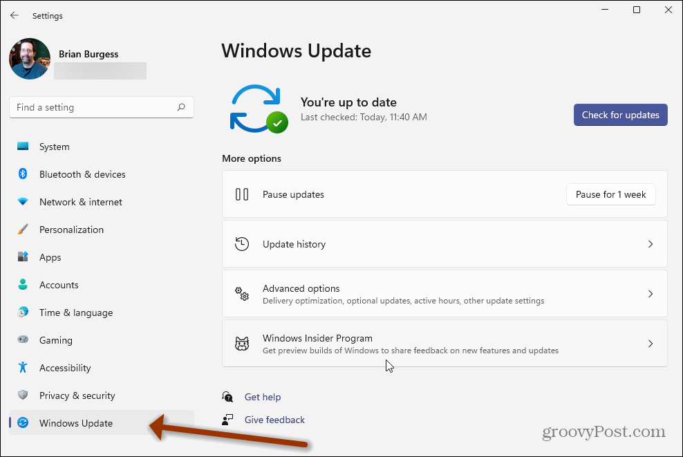 Nustatymai „Windows 11“ „Windows“ naujinimas