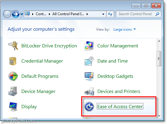 Eikite į prieigos prie paprastumo centrą per „Windows 7“ valdymo skydelį