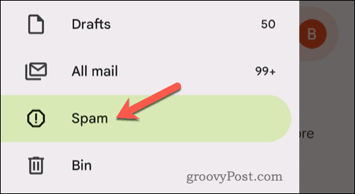 Programoje mobiliesiems atidarykite Gmail šlamšto aplanką