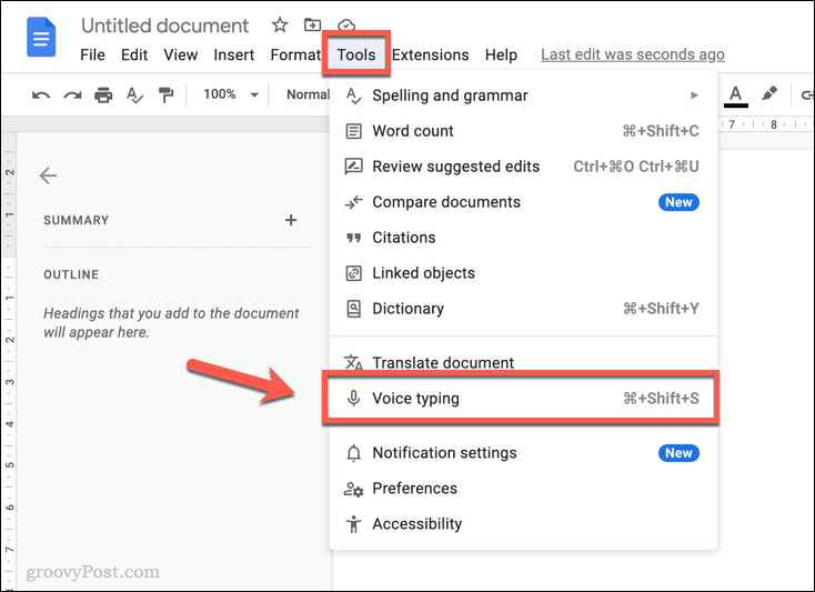 Suaktyvinkite rašymą balsu „Google“ dokumentuose