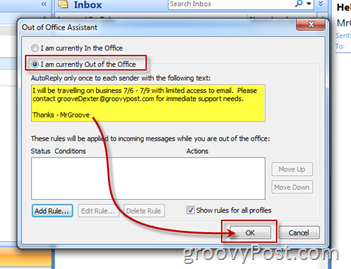 Įgalinkite „Microsoft Outlook“ automatinio atsakymo iš biuro funkciją įjungimą