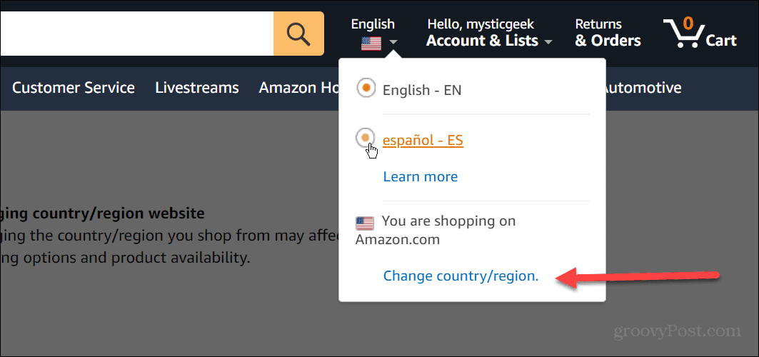 Keisti kalbą „Amazon“.