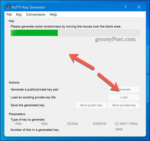 SSH rakto generavimas „Puttygen“.